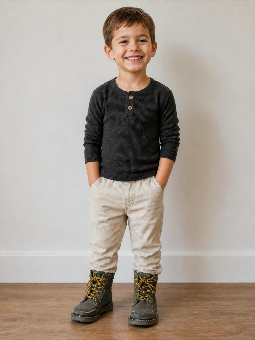 Eddie Bauer Kids Brown Lace-Up Outdoor Boots with Yellow Laces